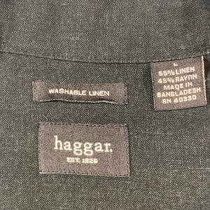 8820  HAGGAR  半袖シャツ リネン混 切替 オープンカラー L