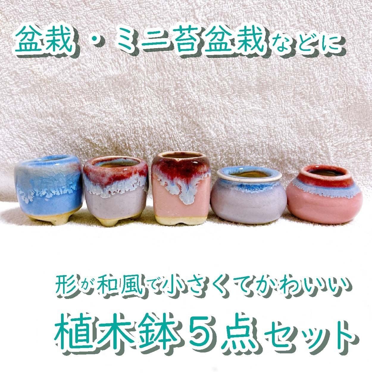 美しい薄緑色の和風陶器植木鉢5点】 ミニ盆栽やコケ盆栽などに