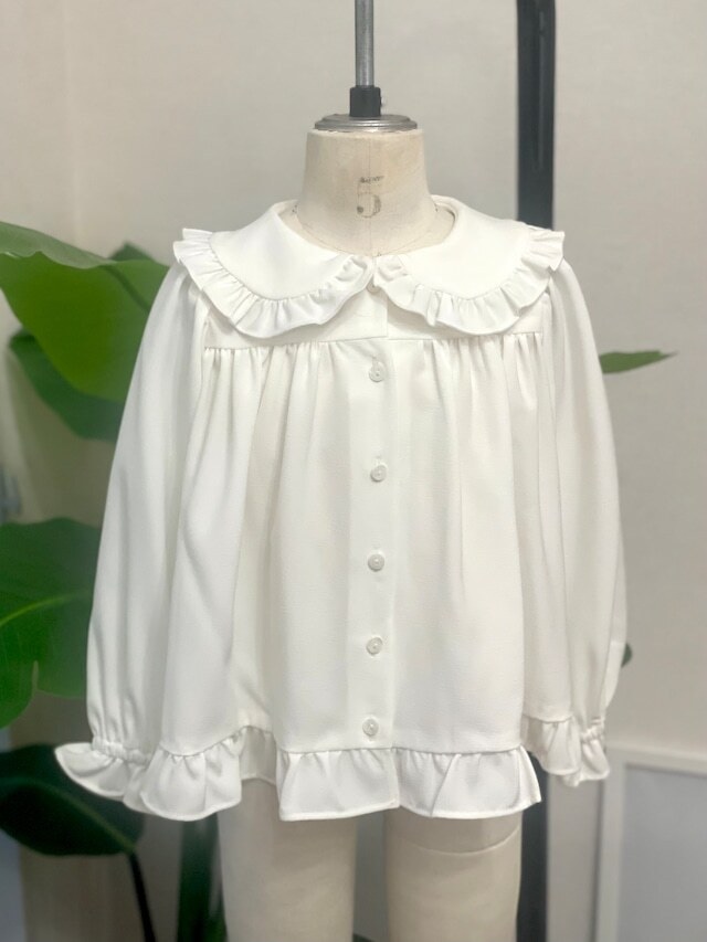ラウンド襟ヘムフリルブラウス〈White〉