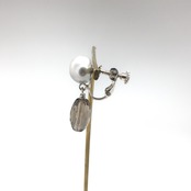 シックで上品な雰囲気漂う スモーキークォーツ淡水パールイヤリング mm1114