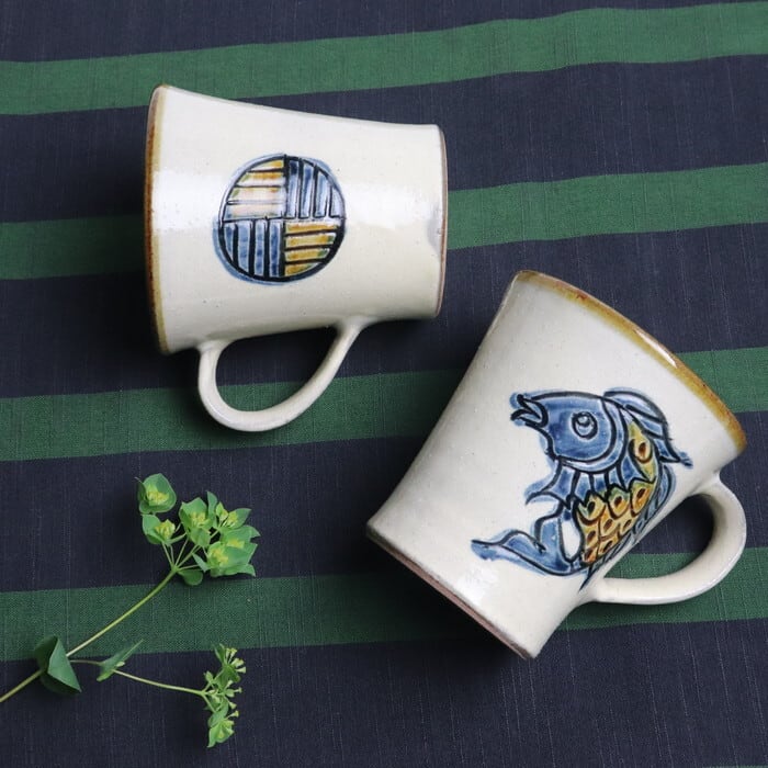 やちむん 陶眞窯 マグカップ 魚紋 Yachimun Mug Fish #050 | 和食器の