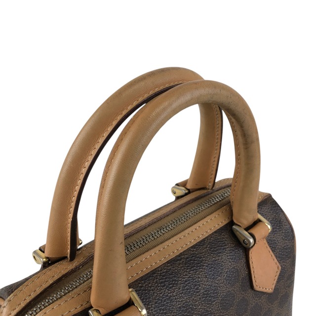 CELINE セリーヌ マカダム ハンドバッグ ブラウン PVC レザー ミニバッグ ミニボストン vintage ヴィンテージ オールド i42xbv