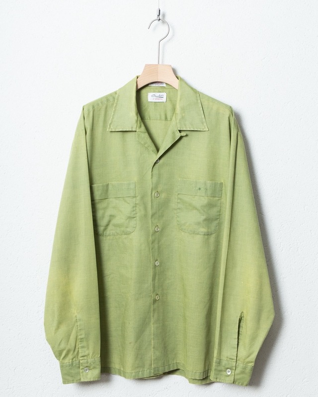 vintage open collar cotton × polyester shirt / COLOR:LIGHT GREEN