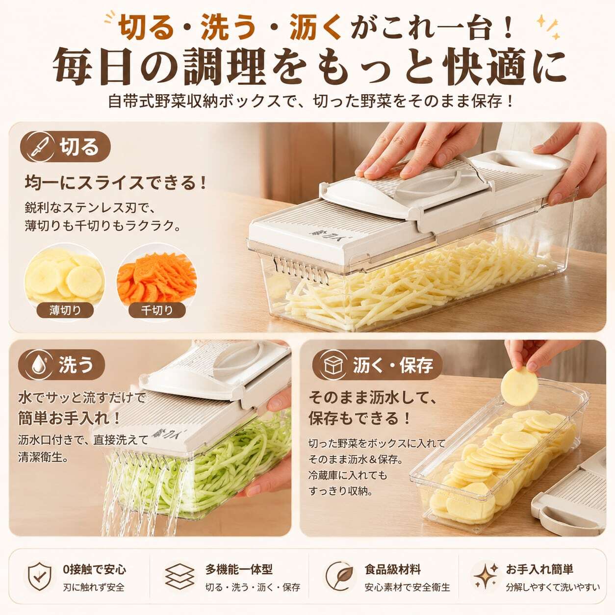 L18.【安全ホルダー付き】ステンレス刃 野菜スライサー 千切り器 刃