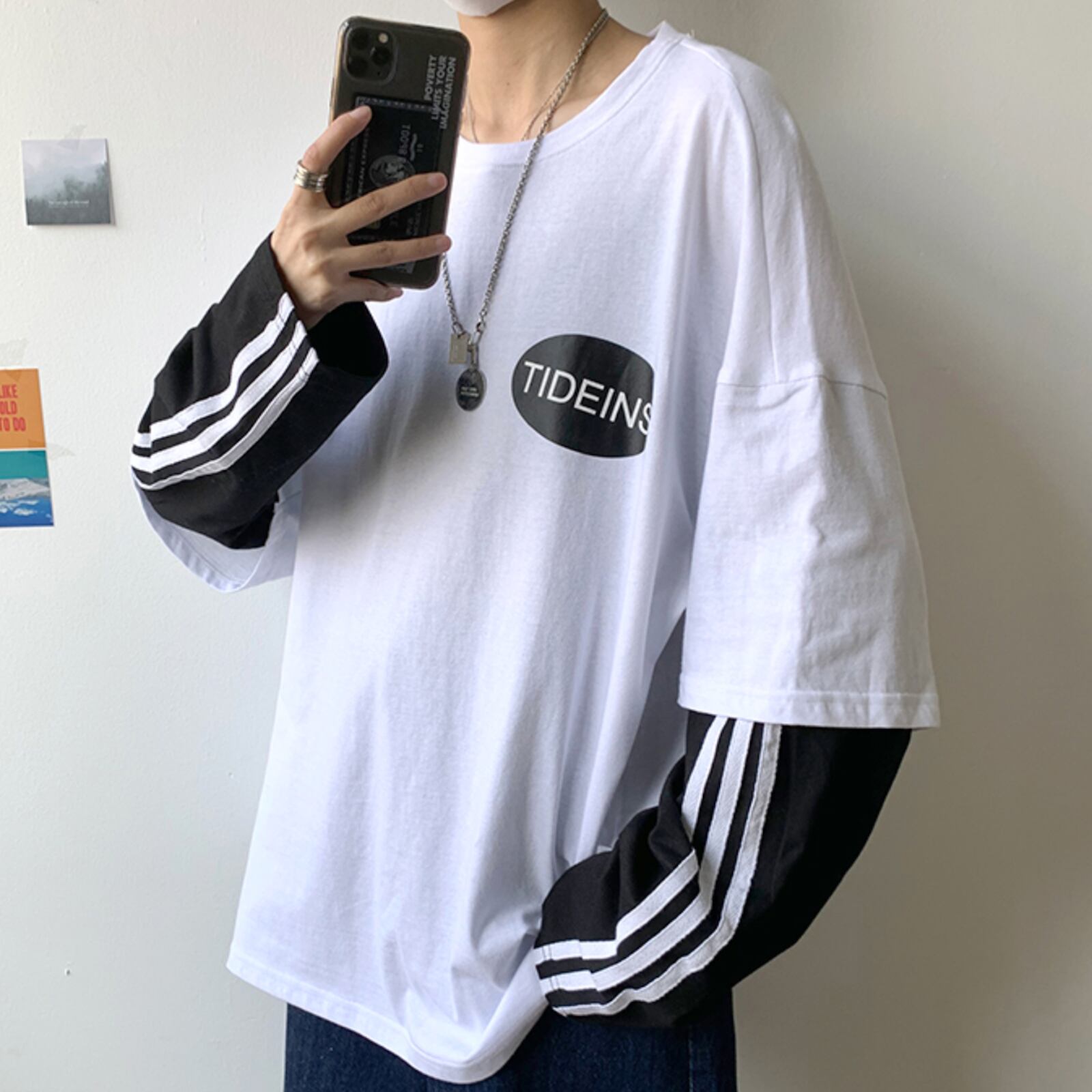 アームラインフェイクレイヤードtシャツ 韓国ファッション通販 Nosweat