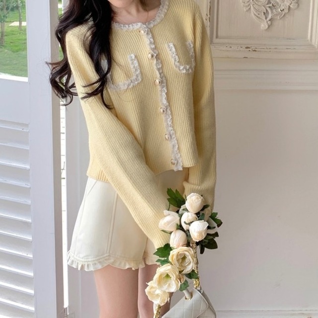 バタークリームイエローカーディガン＊T031