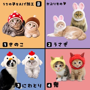 生成AI合成【B】かぶりもの♥ 愛猫さんの画像をAIで合成してグッズを作る！