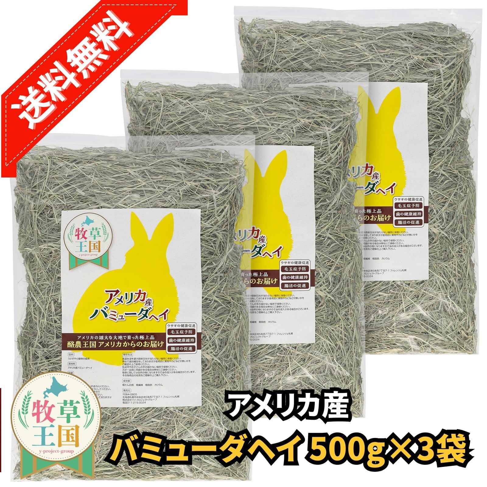 牧草王国 特選 バミューダヘイ 1kg×3袋 | うさぎの牧草チモシーもふ