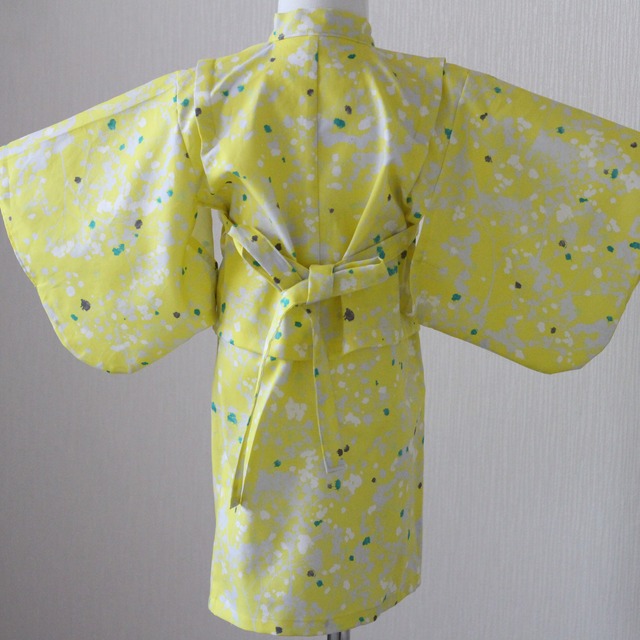 【カジュアル 着物】ふわもこ 被布コート　黄色のカスミ草 80〜110サイズ // 送料無料 //