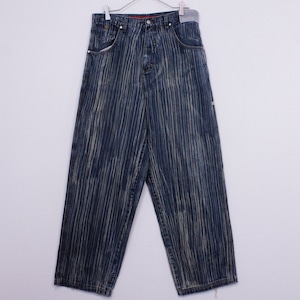 【Caka  act2】Stripe Pattern Wide Baggy Denim Pants
