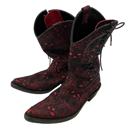 『VINTAGE NUMBER (N)INE Spider skull embroidery laceup western boots』USED 古着  ヴィンテージ  ナンバー ナイン スパイダー スカル 刺繍 蜘蛛 骸骨 レース アップ 編み上げ ウエスタン ブーツ