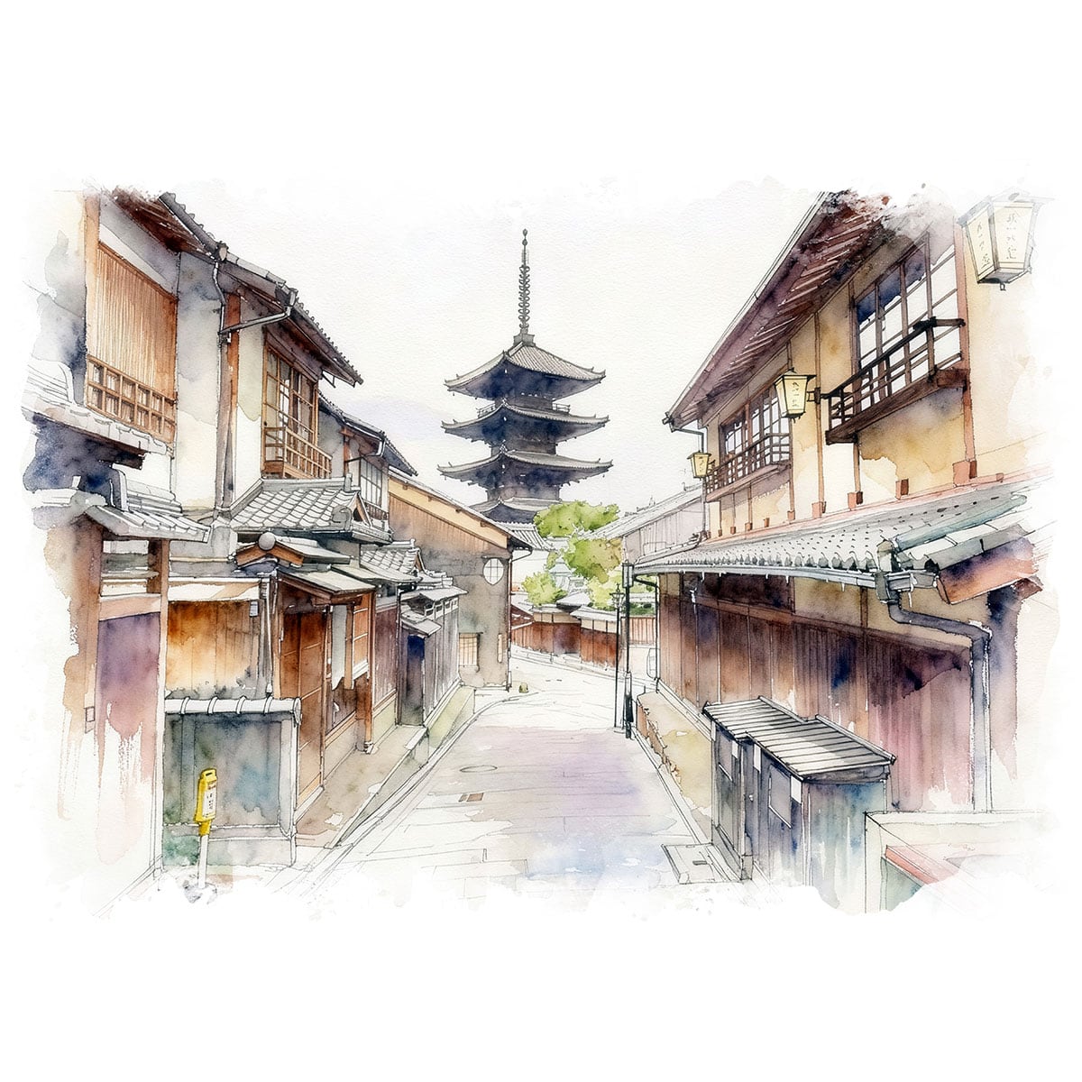 絵画 風景画(街並み) 日本 京都府 産寧坂(三年坂)からの八坂の塔