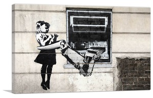 バンクシー「ATMガール/ATM Girl」展示用フック付きキャンバスジークレ Banksy