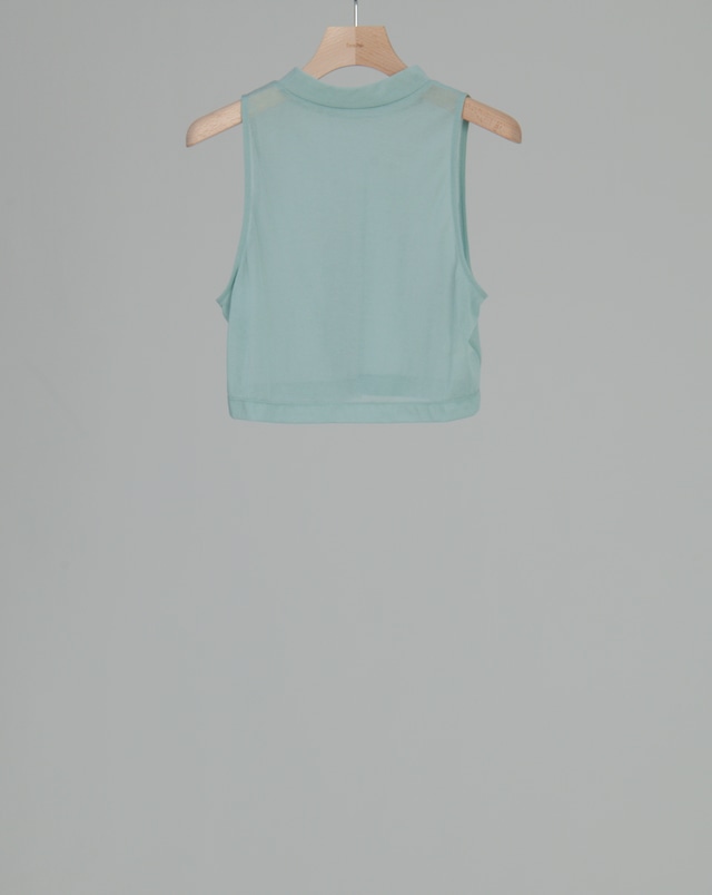 Sheer Mock neck Sleeveless - Sax