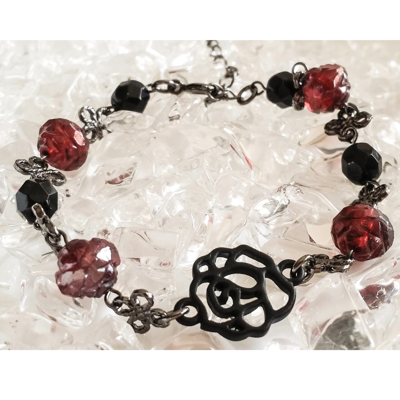 ♦5/31迄♦〚美品〛gunda SKULL 薔薇 アメジスト ブレスレット 黒薔薇のブレスレット ～アメジスト～ | aliceblue