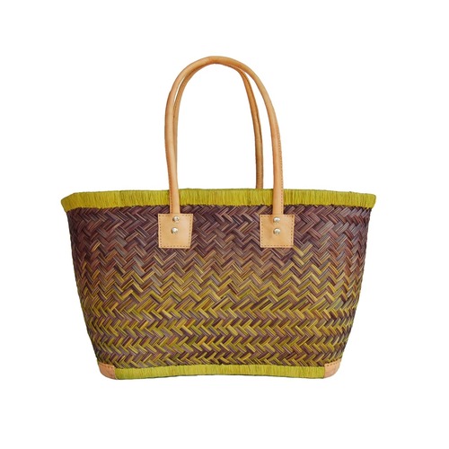 【かごバッグ】M パニエM / ロングハンドル Purple x Yellow Green /マルシェバッグ