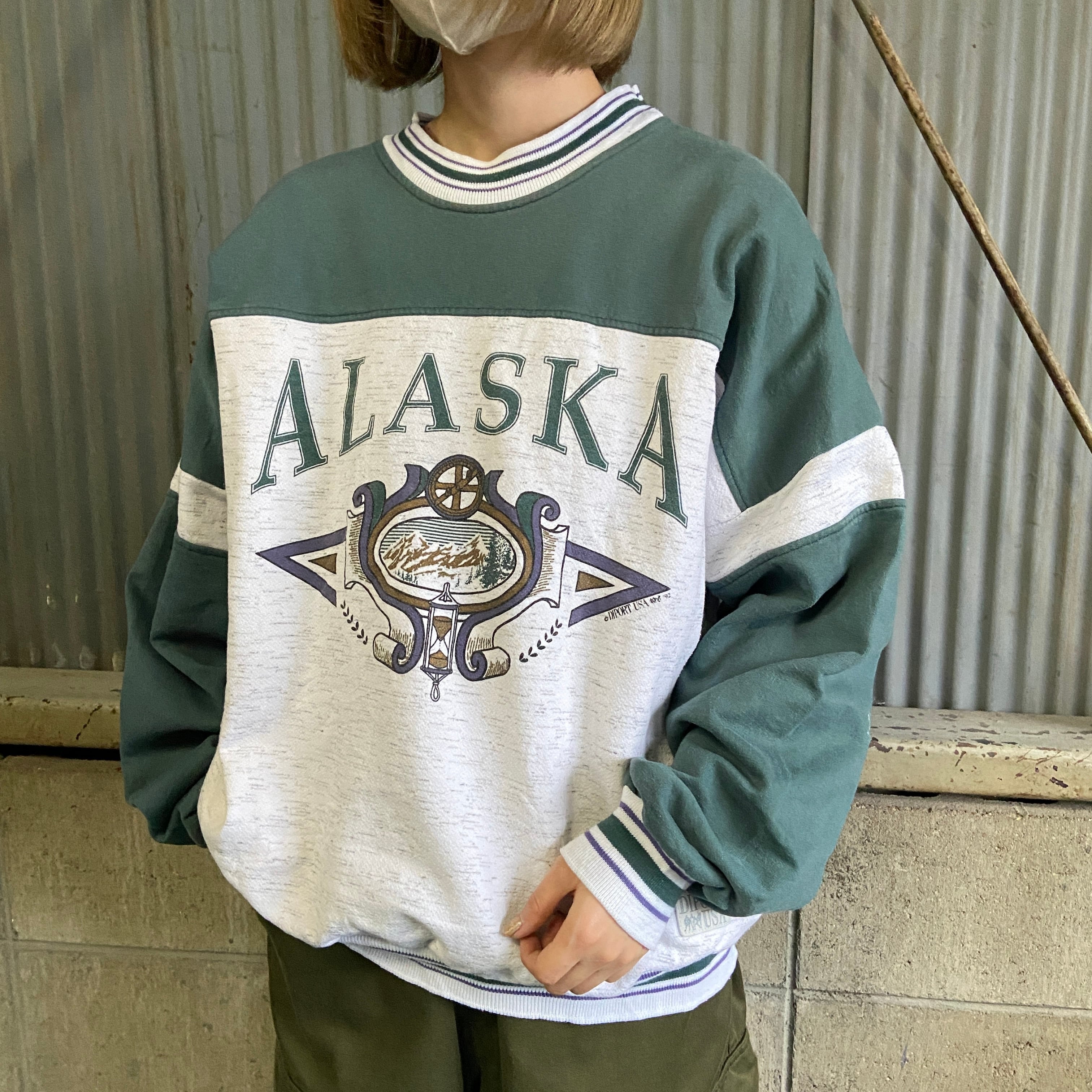 90年代 USA製 DIPORT USA アラスカ プリント スウェット メンズL 古着 90s ヴィンテージ ビンテージ グリーン×グレー  トレーナー【スウェット】【SW20】 | cave 古着屋【公式】古着通販サイト powered by BASE