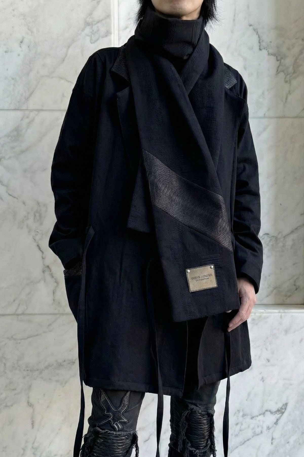 数量極少｜完全受注生産】黒蛇カシミアデニムマフラー-縁- / DENIM