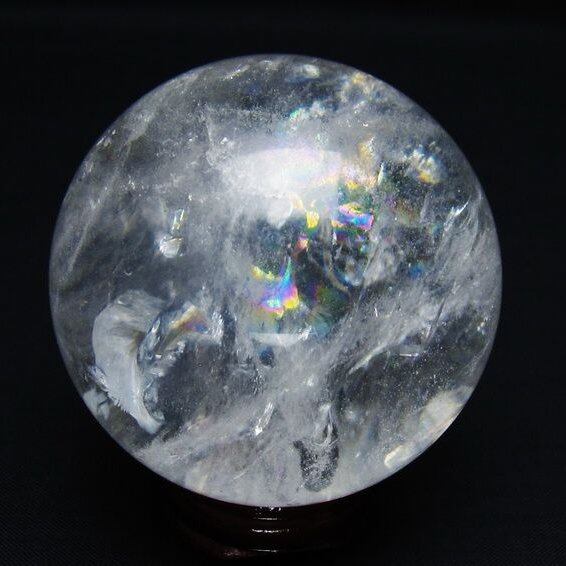 水晶 丸玉 虹入り 63mm スフィア 置物 水晶玉 一点物 151-8745