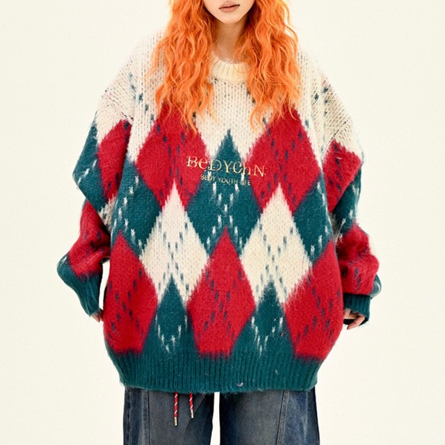 logo argyle knit　ロゴアーガイル柄ニット　J0524