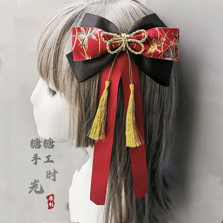 和ロリータ 髪飾り タッセル付き和柄リボン 式典向け｜WithU