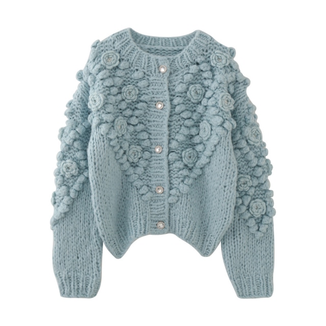 crochet floral thick knit cardigan J00136