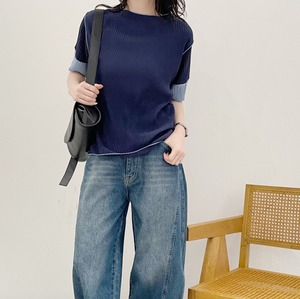 ナンバーミーTOKYO"PLEATS BY COLOR TEE"NAVY