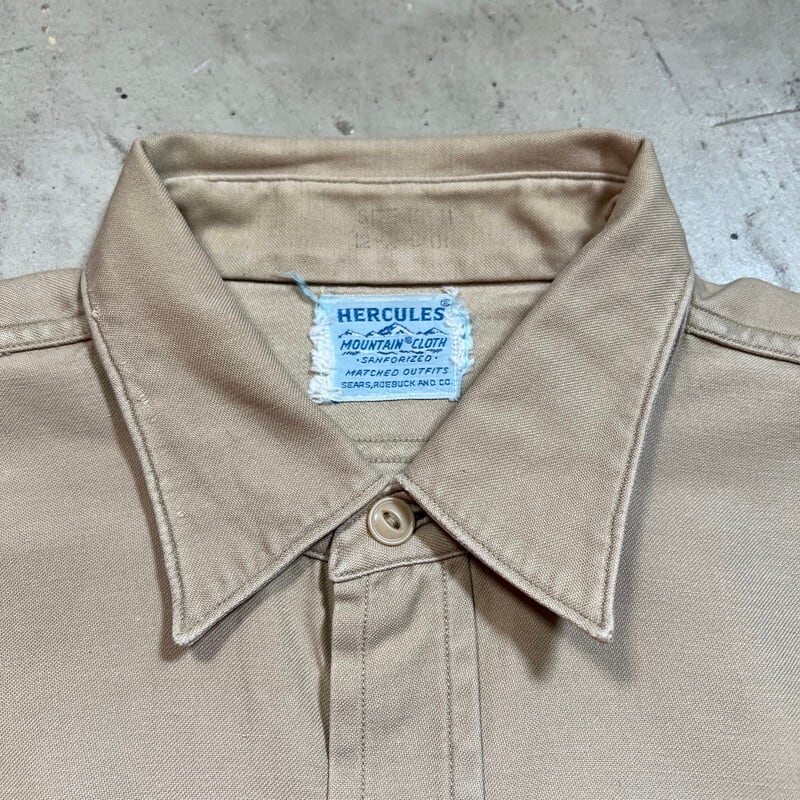 50's HERCULES ヘラクレス MOUNTAIN CLOTH ワークシャツ 台襟 マチ付き