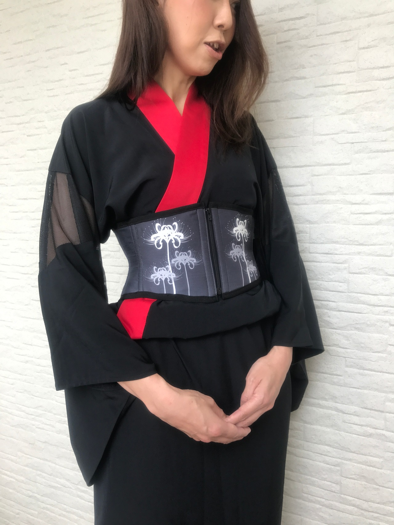 [komagire×Spider Lilyコラボ]彼岸花コルセット(モノクロ）