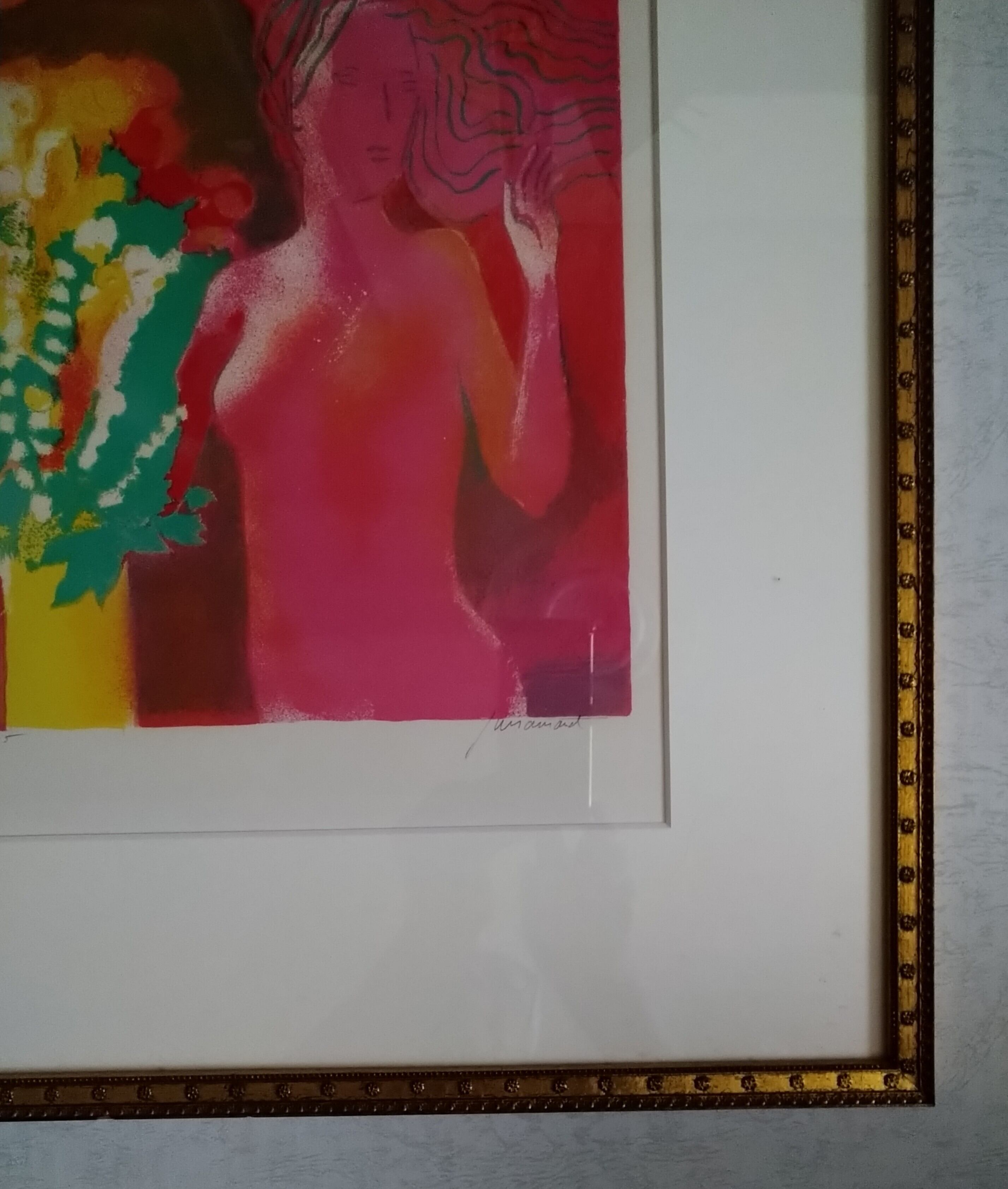 ポール・ギヤマンのリトグラフ 「裸婦とブーケ」 自筆サイン