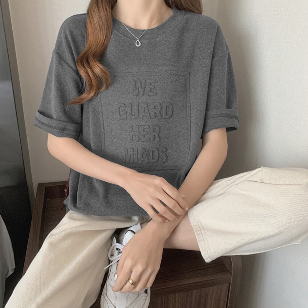 エンボス テクスチャ 半袖 Tシャツ 大人カジュアル エンボス加工ロゴがお洒落☆デザイントップス】立体ロゴ Tシャツ