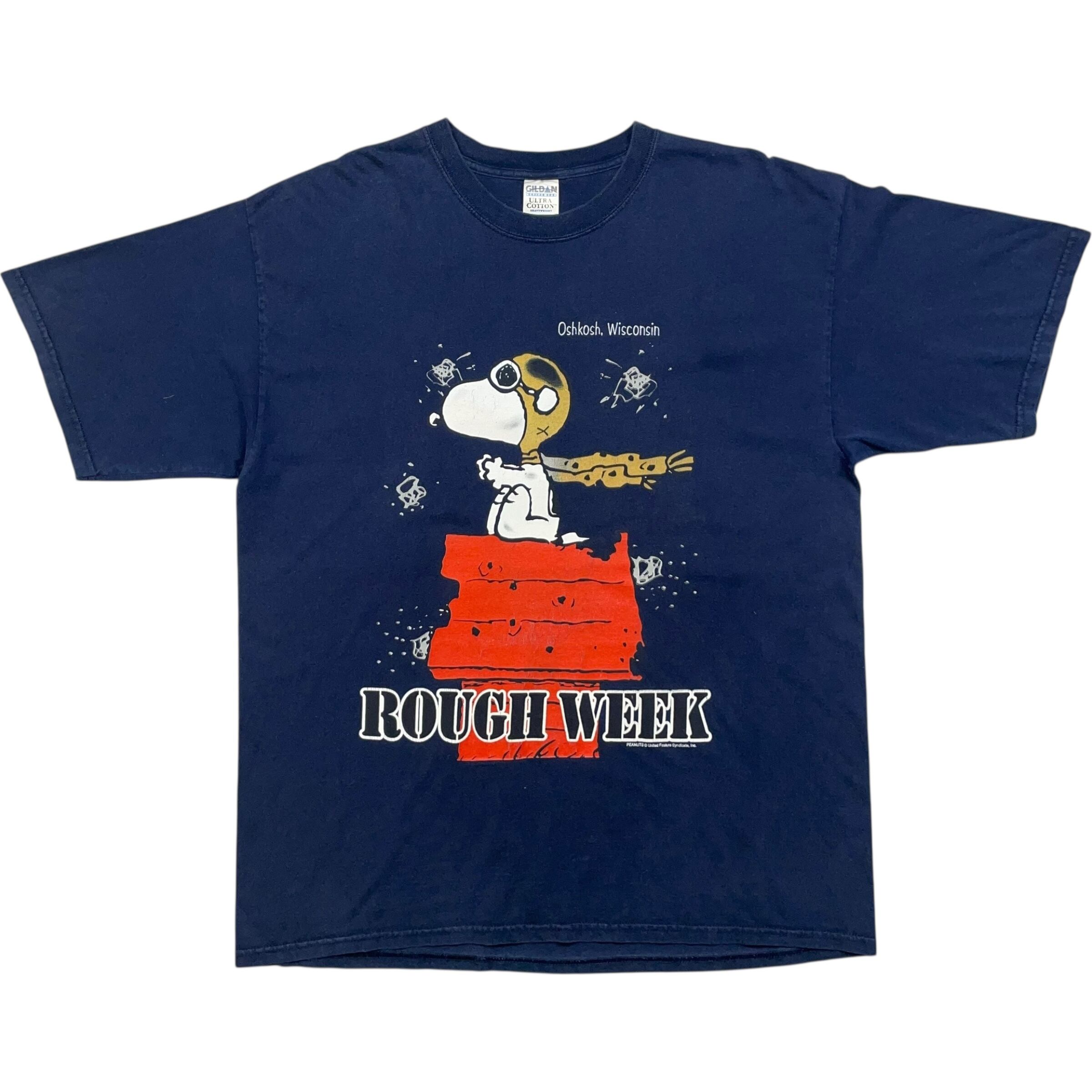 《XL》 GILDAN ギルダン Tシャツ フロントプリント スヌーピー ネイビー 左脇リペア no.7541