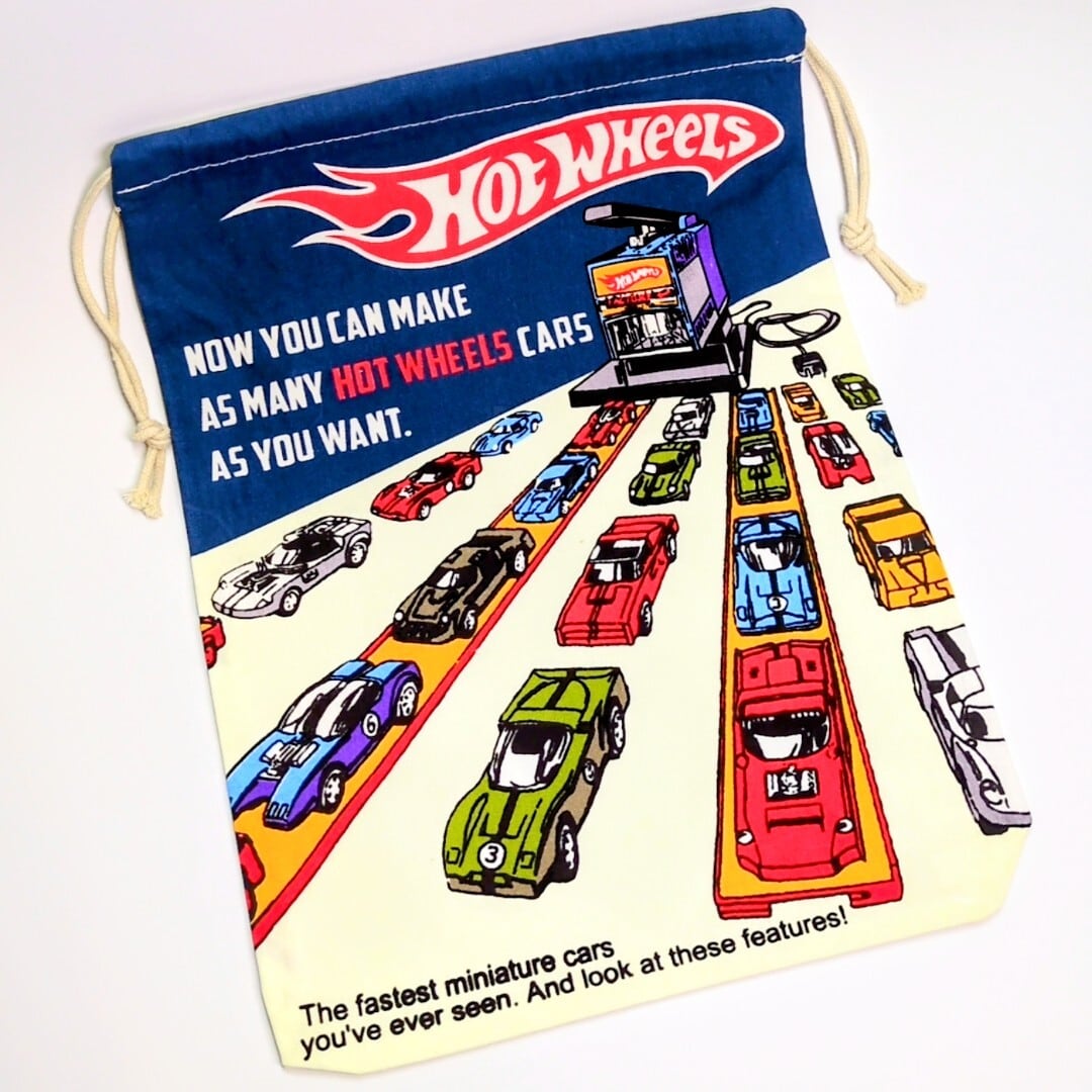 【 Hot Wheels ( ホットウィール ) 】ミニカー柄 / 巾着袋L / コットン巾着〚アメリカン雑貨 アメトイ〛