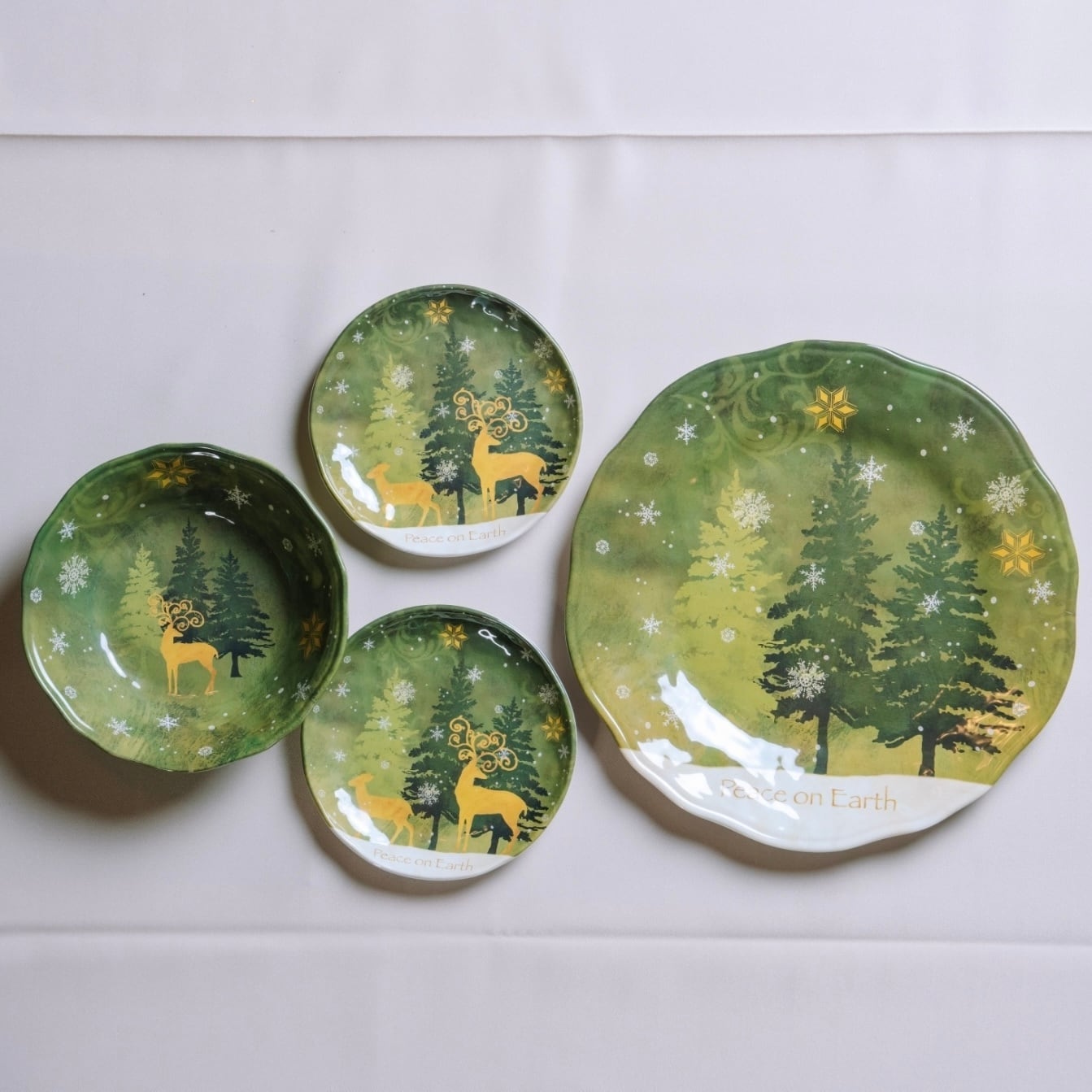 クリスマス グリーン メラミン皿 セット L×1、S×2、ボウル×1