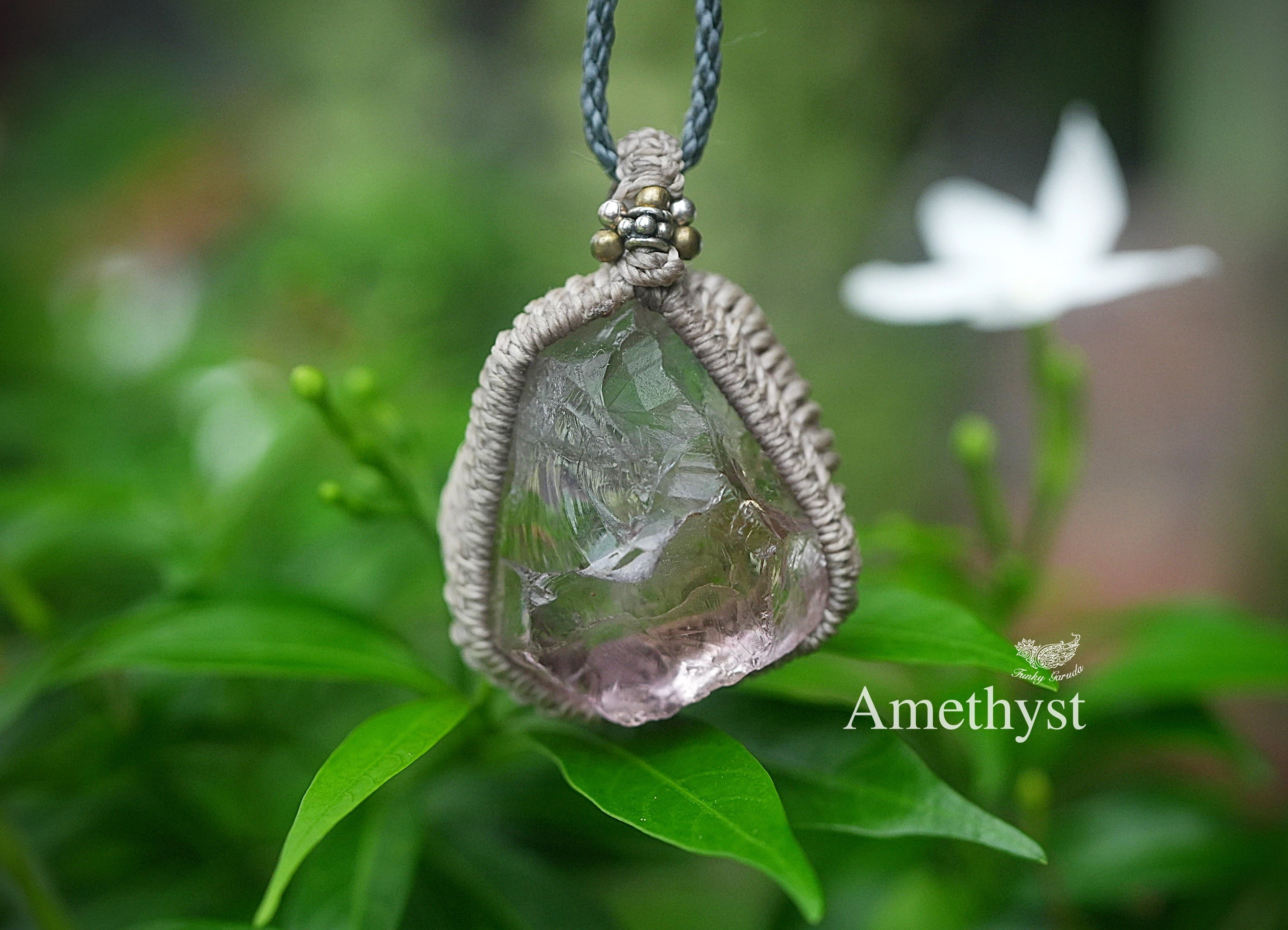 シトリンMIX★アメジスト(アメトリン)原石 マクラメネックレス1721