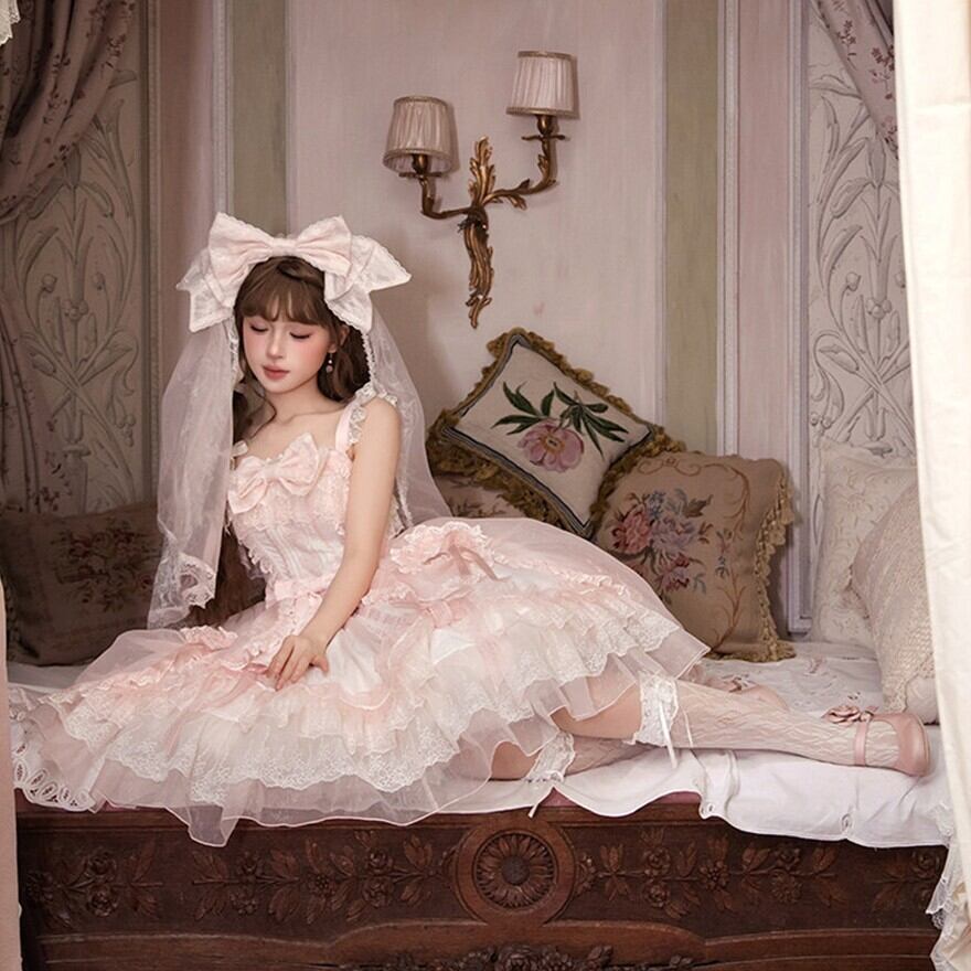 ロリータドレス ピンク フリル レース　ジャンスカ　甘ロリ alicedoll_a040550