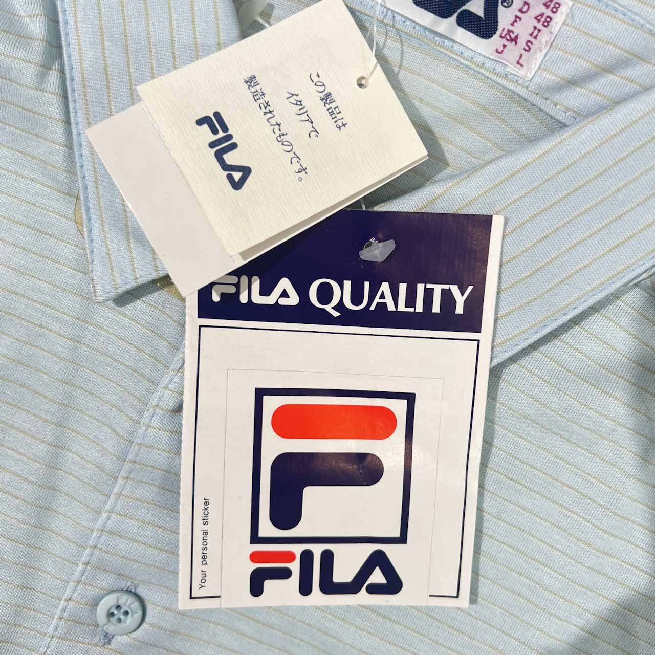 新品 タグ付き 90s イタリア製 FILA フィラ ボーダー 天竺 半袖 ポロシャツ L/水色系 メンズ スポーツ