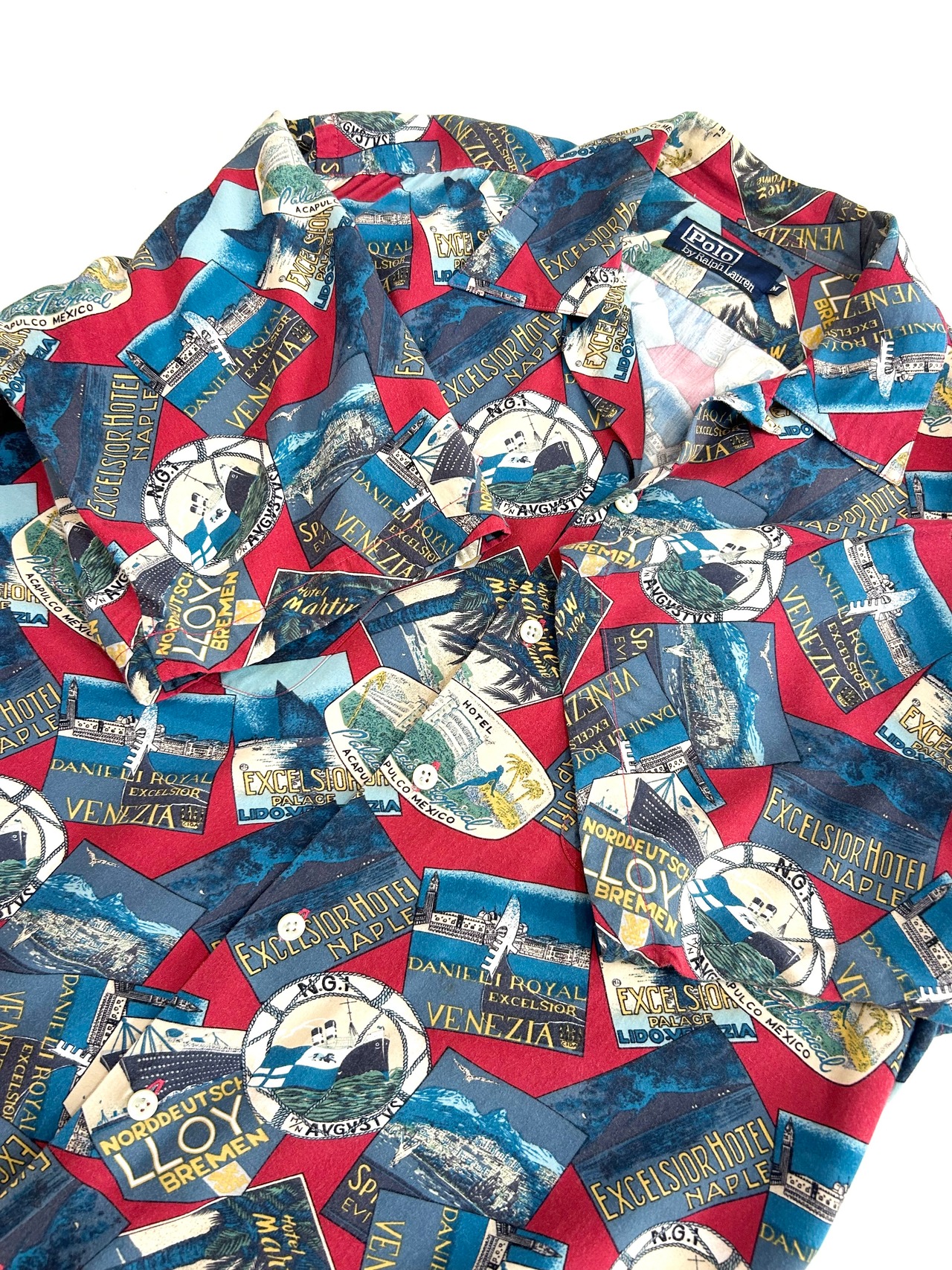 90s Ralph Lauren S/S OPEN COLLAR SHIRT Size M