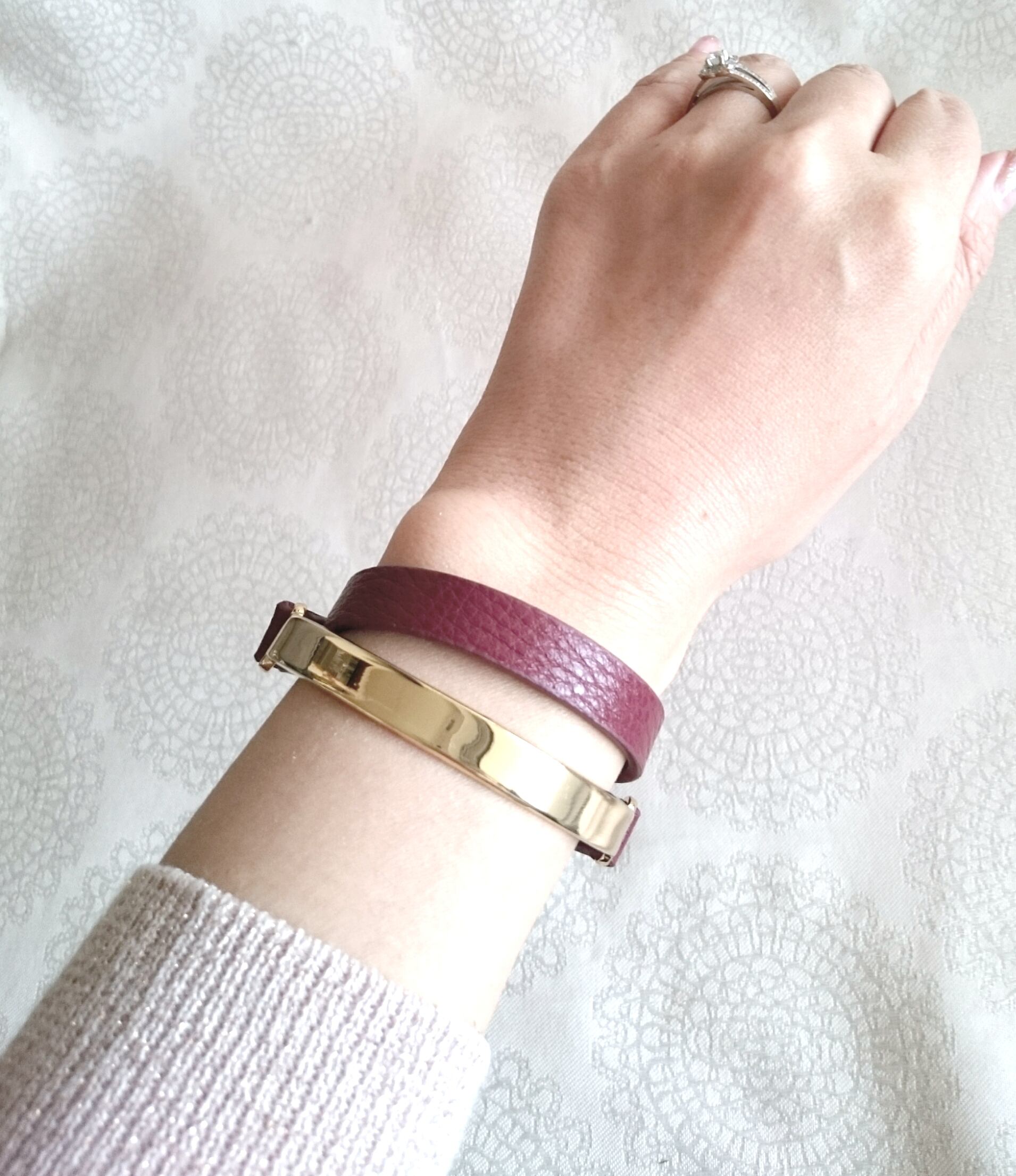 メタルプレートダブルバングル レザーブレスレット | プチプラコーデの
