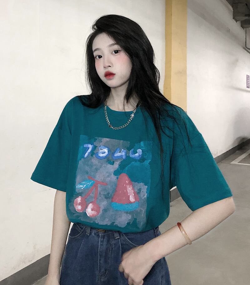 Tシャツ レディーススタンダードサマー薄手ルーズプリントトップス レトロ 夏物 YY-ファッション49986443889