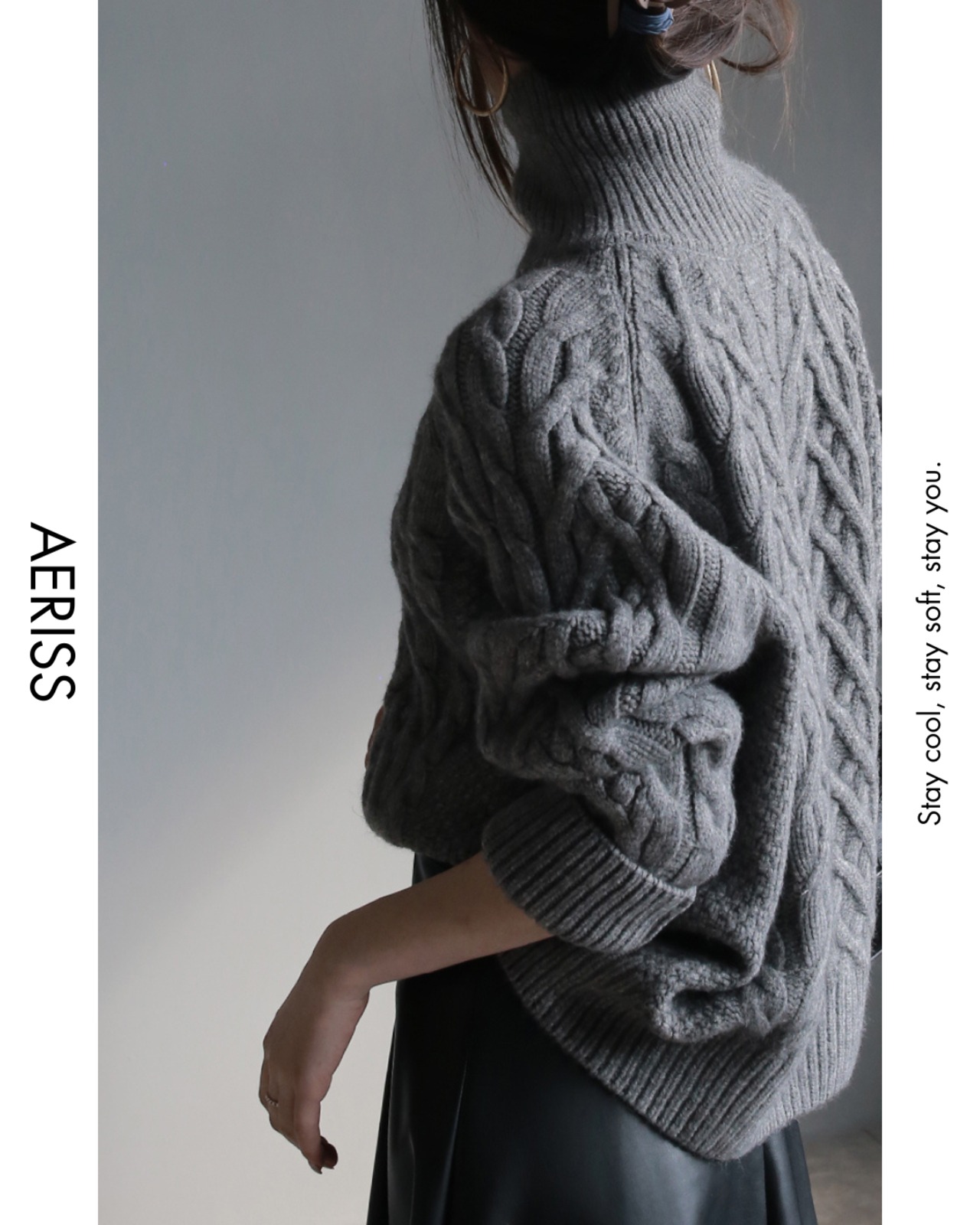 ケーブルルーズタートルニット 2color A07342color A0734 - 2