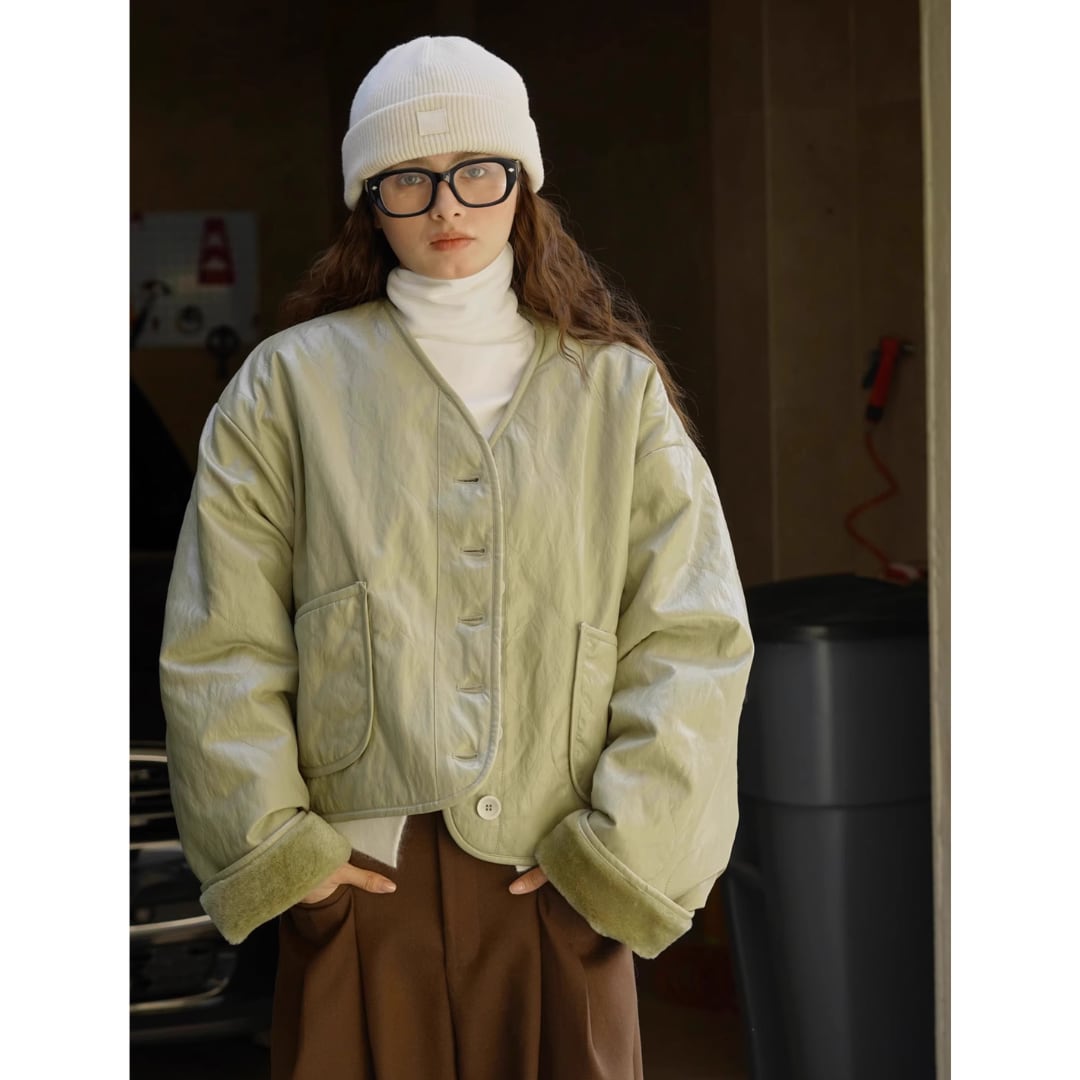 Slim Fit PU Fur-lined Jacket (SN070)