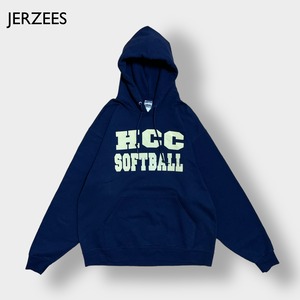 JERZEES SOFTBALL プリント ロゴ パーカー プルオーバー スウェット フーディー ソフトボール L us古着