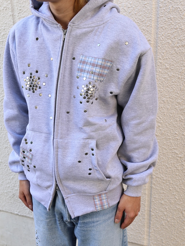 【Hannah Creak/26aw】Studded Hoodie Double Zip Grey