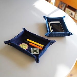 うしじま縫製　|　武州正藍染　長方形トレイ　二重刺子
