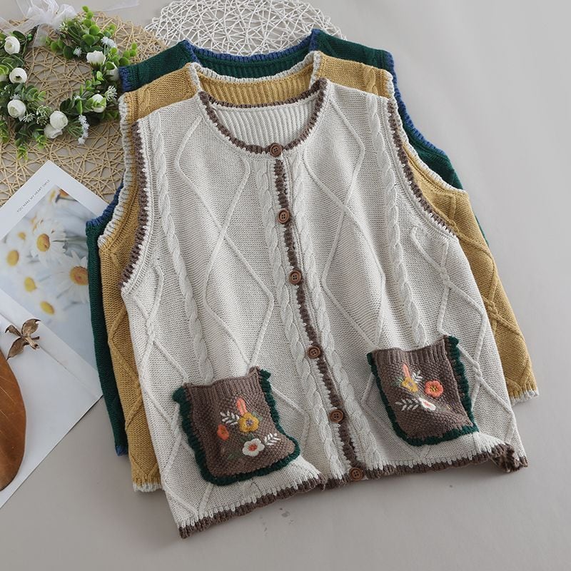 ニットベスト 花柄刺繍 3col W VB023 | Raglana