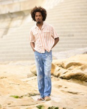【#Re:room】NATIVE PATTERN STRIPE OPEN COLLAR SHIRT［RES129］