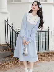 【0254】Frill Ribbon Neck Lolita Long Sleeve Dress