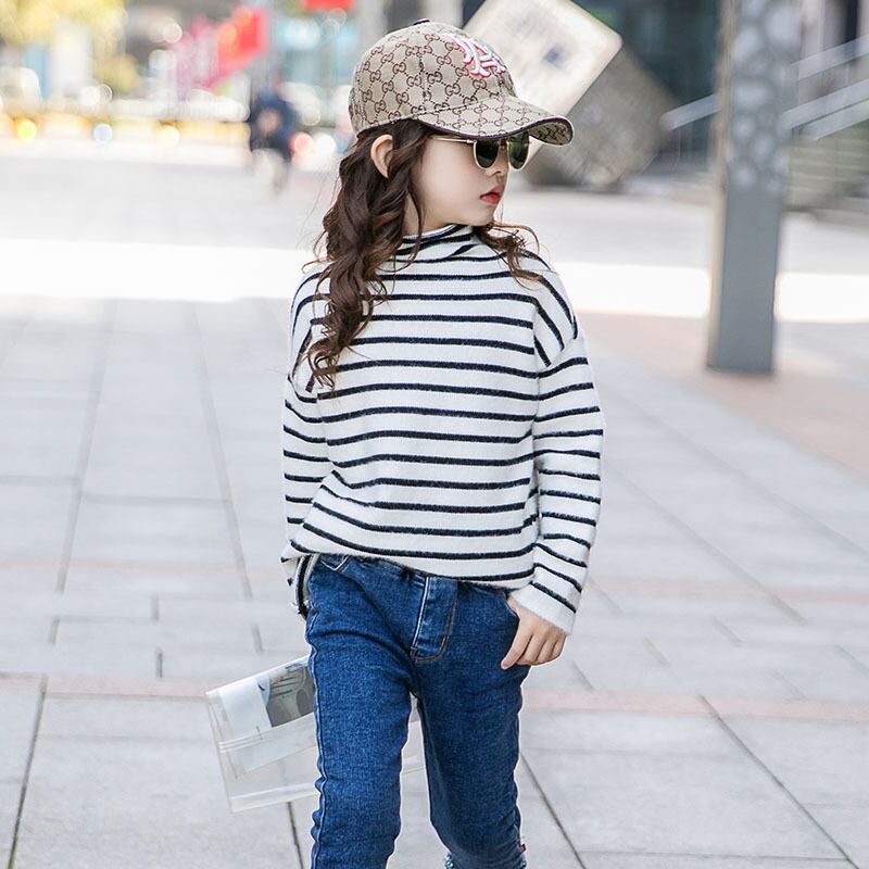 ガールズセーター2019秋冬服ハイネックストライプキッズウエスタンスタイルベースセーターの新しいビッグキッズバージョン トレンディボーイ11188000979