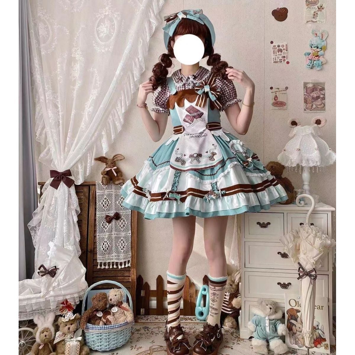 ミントチョコレートフリルロリータワンピース：フルセット | Maiden